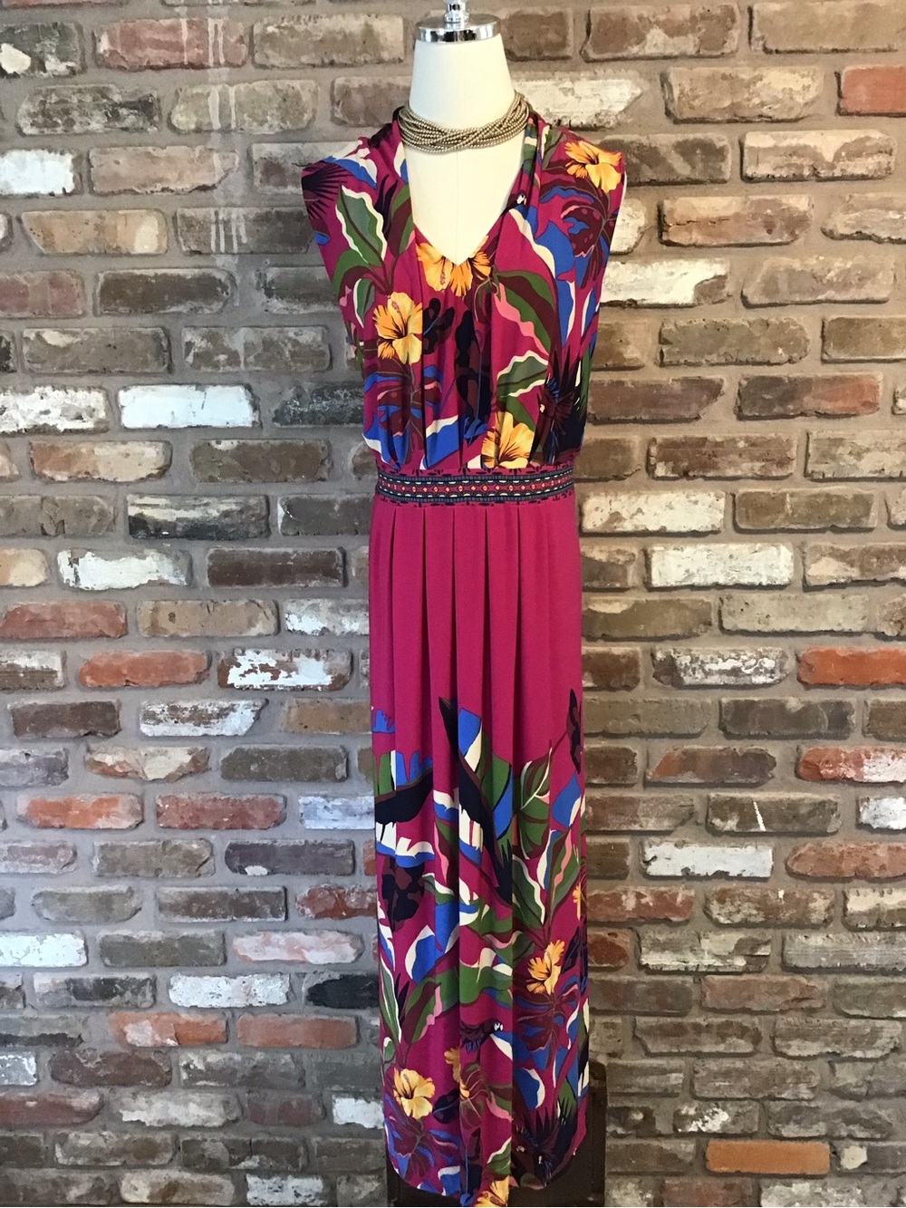 Chico's Women's Fuchsia Floral Sleeveless V-Neck Maxi Dress 16 - Picture 2 of 7